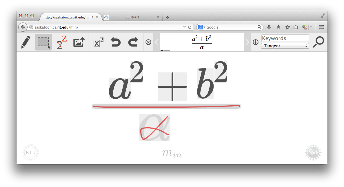 min math-aware search interface